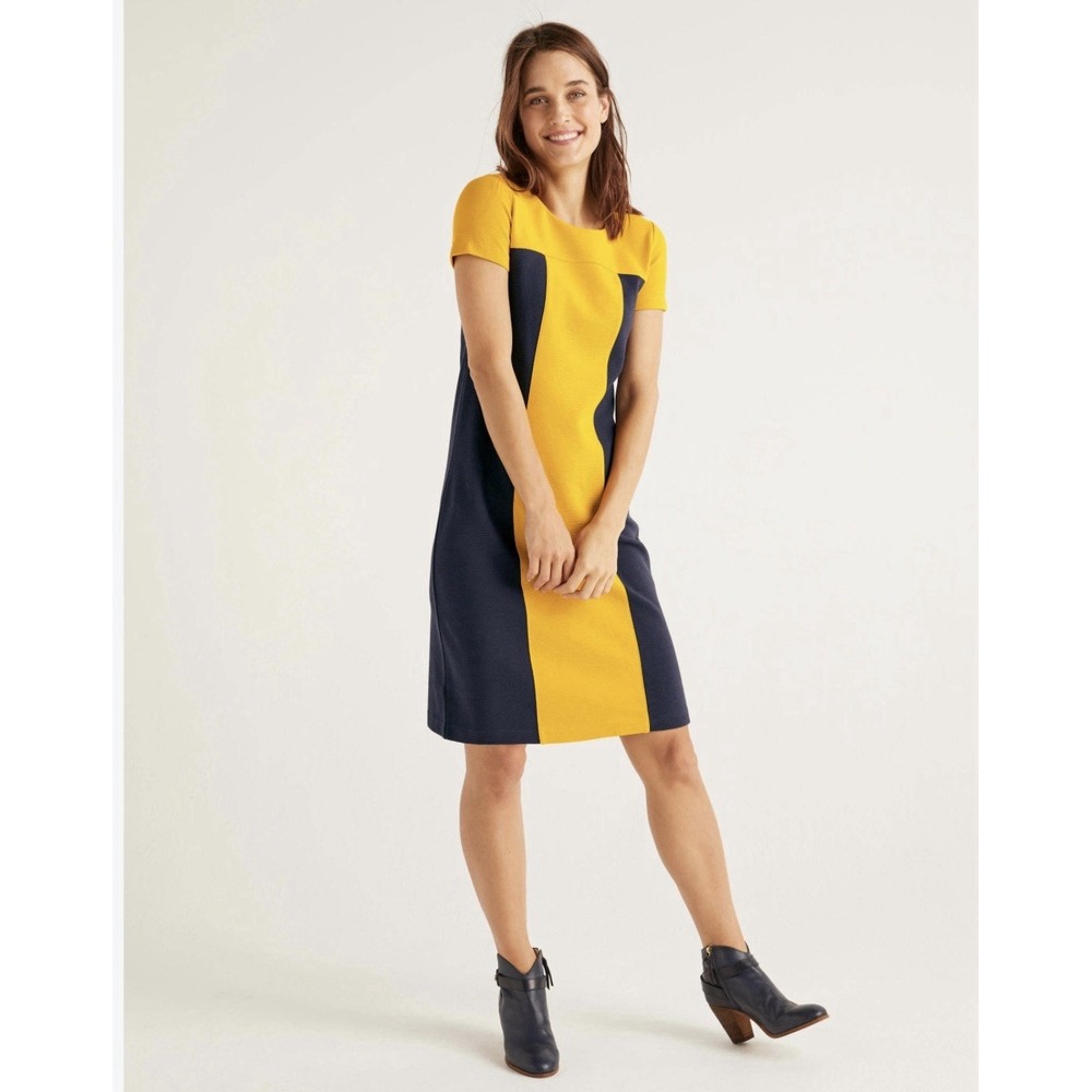 Boden Women's Navy Yellow Colorblock Ottoman Rib Knit Shift Dress Size 14R